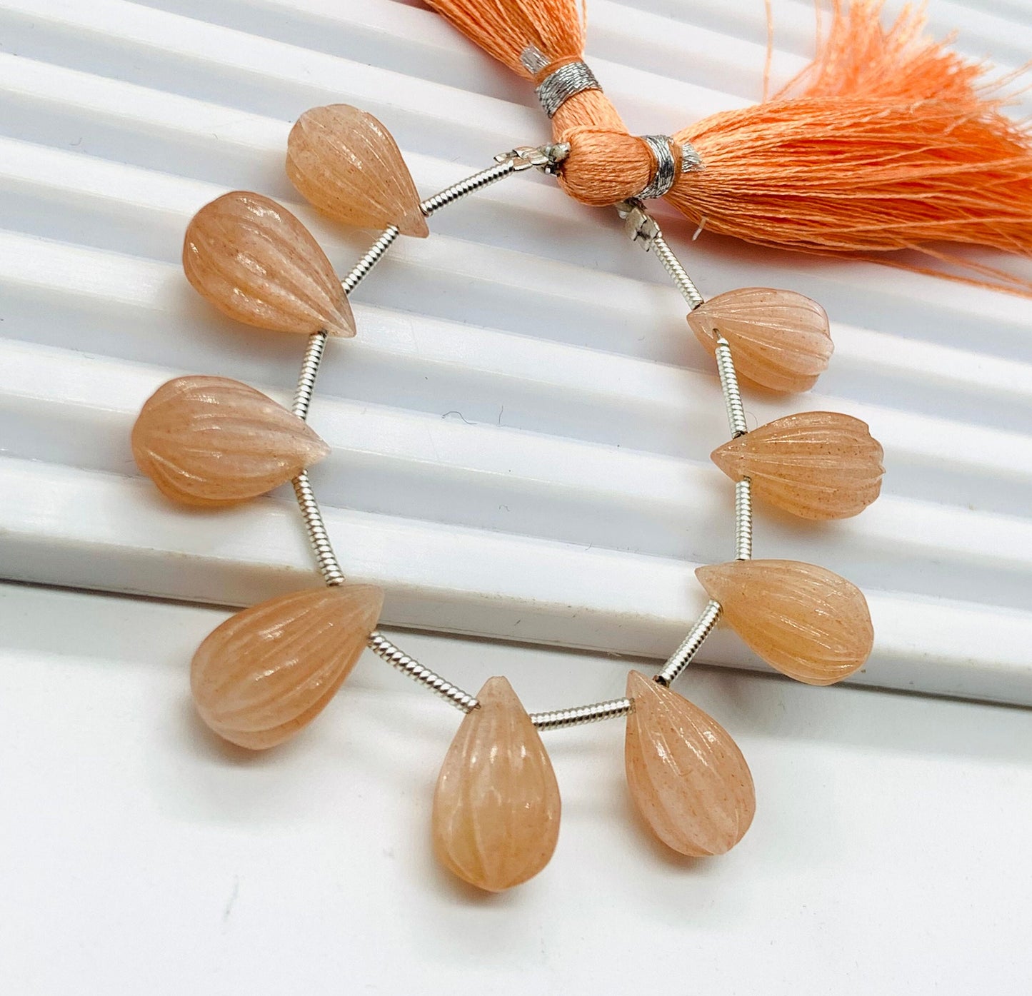 10 Pieces Natural Peach moonstone Carved Drops Briolette Beads 14x8mm to 13x8mm Natural Peach moonstone Faceted Gemstone Tear drops jewelry