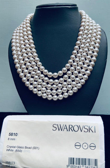 Crystal White (001 650) Genuine Swarovski 5810 Pearls Round Glass Beads jewelry making | 2mm, 3mm, 4mm, 5mm, 6mm, 8mm, 10mm, 12mm -BBI1881