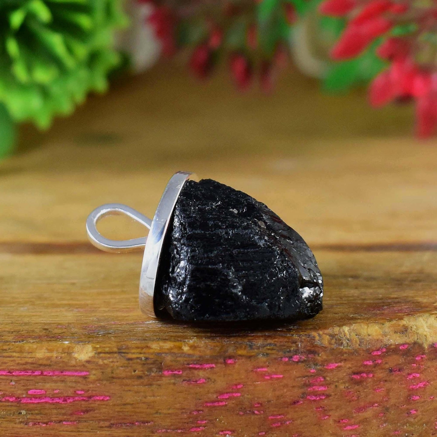 Raw Black Tourmaline Pendant, Sterling Silver Necklace, Birthstone Pendant For Her, Raw Black Crystal necklace, Chunky Pendant, P-0006