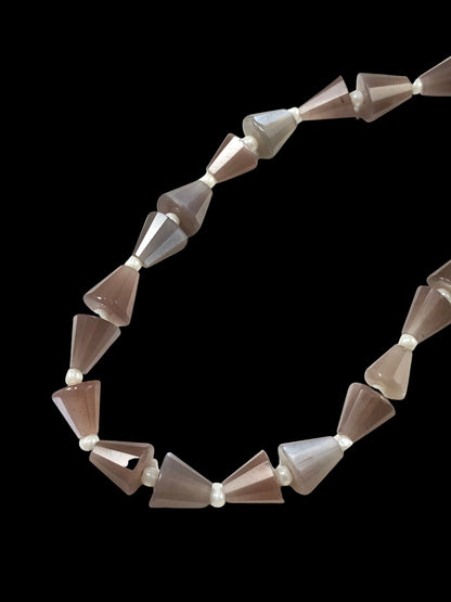 7 Inches NATURAL chocolate moonstone Faceted ,Fancy Shape Gemstone Cabochon Center Drill Beads Line | Genuine Moonstone | Gemstone Beads