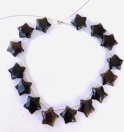 15 Pieces Natural Smoky Quartz Smooth Star Shape Briolette, Star Shape Gemstone For Jewelry, Star Shape Briolette, Size 14mm BBI127
