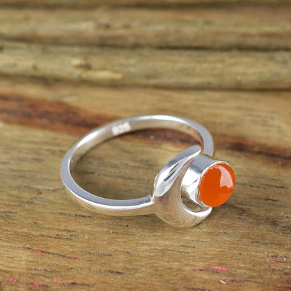 Carnelian Crescent Moon Ring – Adjustable 925 Silver - BeadsBoatInc