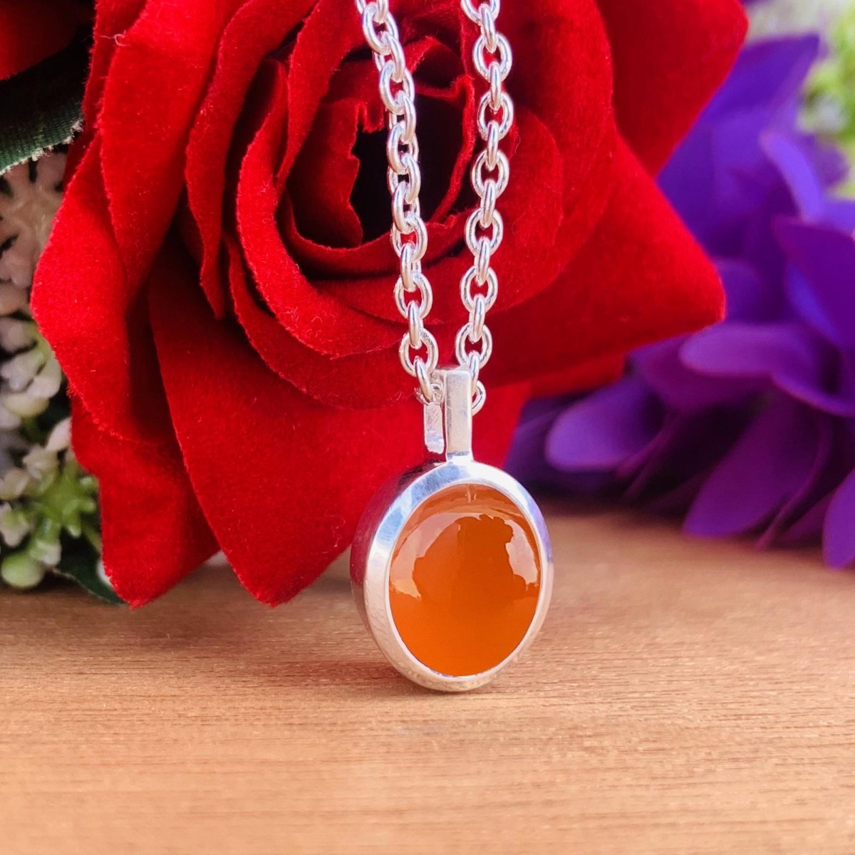 Carnelian Necklace ~ Dainty Silver Necklace ~ Vermeil Gold Necklace ~ Gift For Her ~ Orange Color Oval Shape ~ Carnelian Pendant ~ P - 0025 - BeadsBoatInc