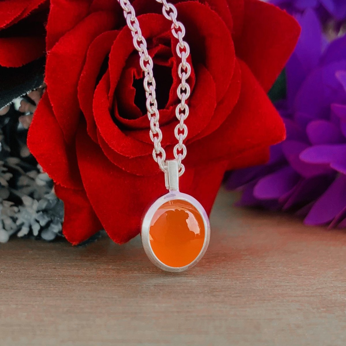 Carnelian Necklace ~ Dainty Silver Necklace ~ Vermeil Gold Necklace ~ Gift For Her ~ Orange Color Oval Shape ~ Carnelian Pendant ~ P - 0025 - BeadsBoatInc
