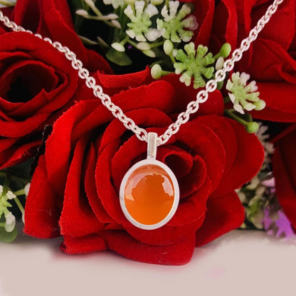 Carnelian Necklace ~ Dainty Silver Necklace ~ Vermeil Gold Necklace ~ Gift For Her ~ Orange Color Oval Shape ~ Carnelian Pendant ~ P - 0025 - BeadsBoatInc