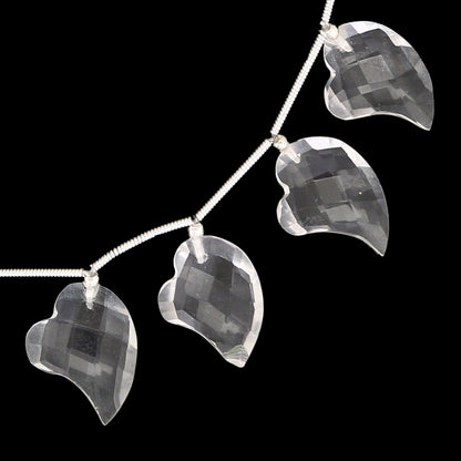 12 pcs crystal quartz carved HEART Shape facetted Briolette | Wholesale Natural Gemstone Beads | Face Drill | High Quality | Jewelry Making