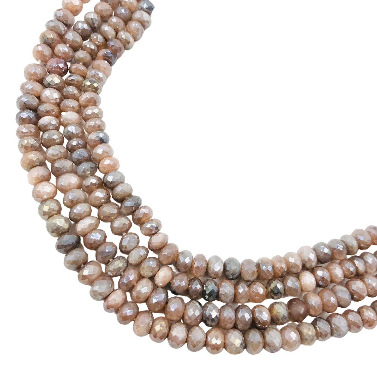 AAA Quality Natural Chocolate Moonstone Silver Coating Rondelle Beads, Faceted Rondelle Beads Briolette, Jewelry Making, SKU - BBI509