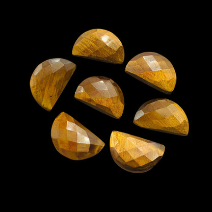 2 Pieces Natural Tiger Eye Faceted Semi Circle Shape Gemstone, Size 10x16mm, Half Moon Gemstone Briolette, Making Jewelry, SKU-BBI231