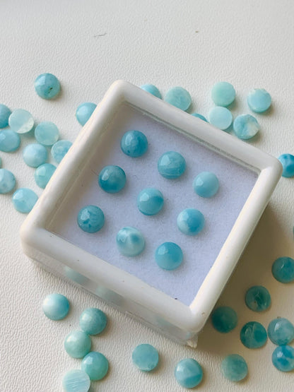 Natural Larimar Cabochons: Smooth Round Gemstone, Loose Stone - Jewelry Making gift for her