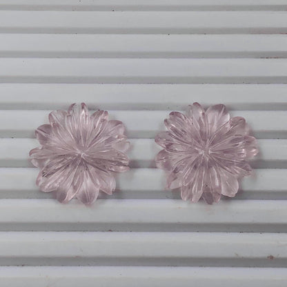1 Pair Natural Rose Quartz Hand Carved Flower Shape Briolette Beads, Carved Flower shape jewelry making Pair Gemstone Size -24x24X4mm
