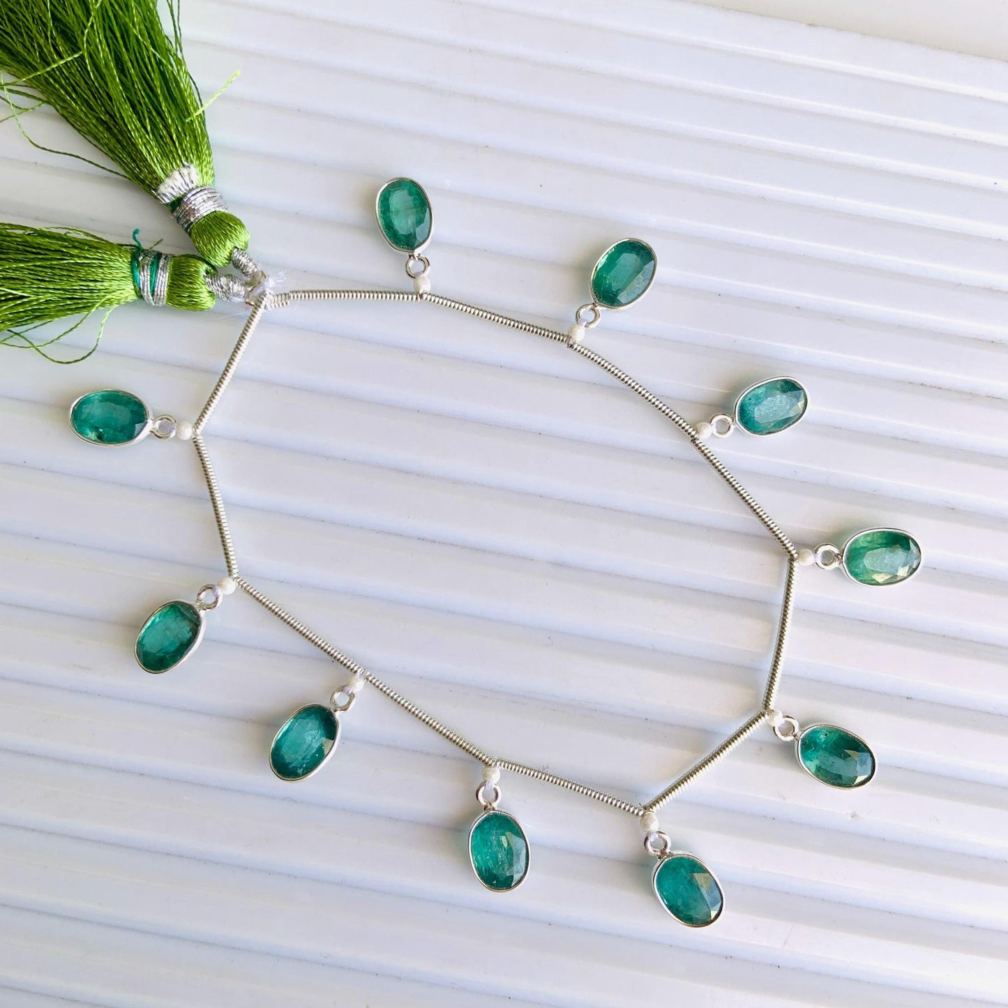 Natural Green Kyanite Oval Bezel Connector | Faceted Cutstone | 10 Pcs