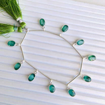 Natural Green Kyanite Oval Bezel Connector | Faceted Cutstone | 10 Pcs