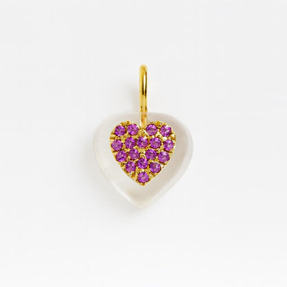Gold Heart Pendant with Pink CZ Stone Frosted Crystal Heart Charm Necklace for Her