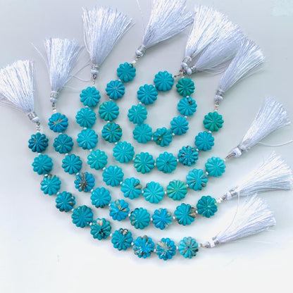 10 Pcs Arizona Turquoise Carved Flower Briolette Beads 14–15mm