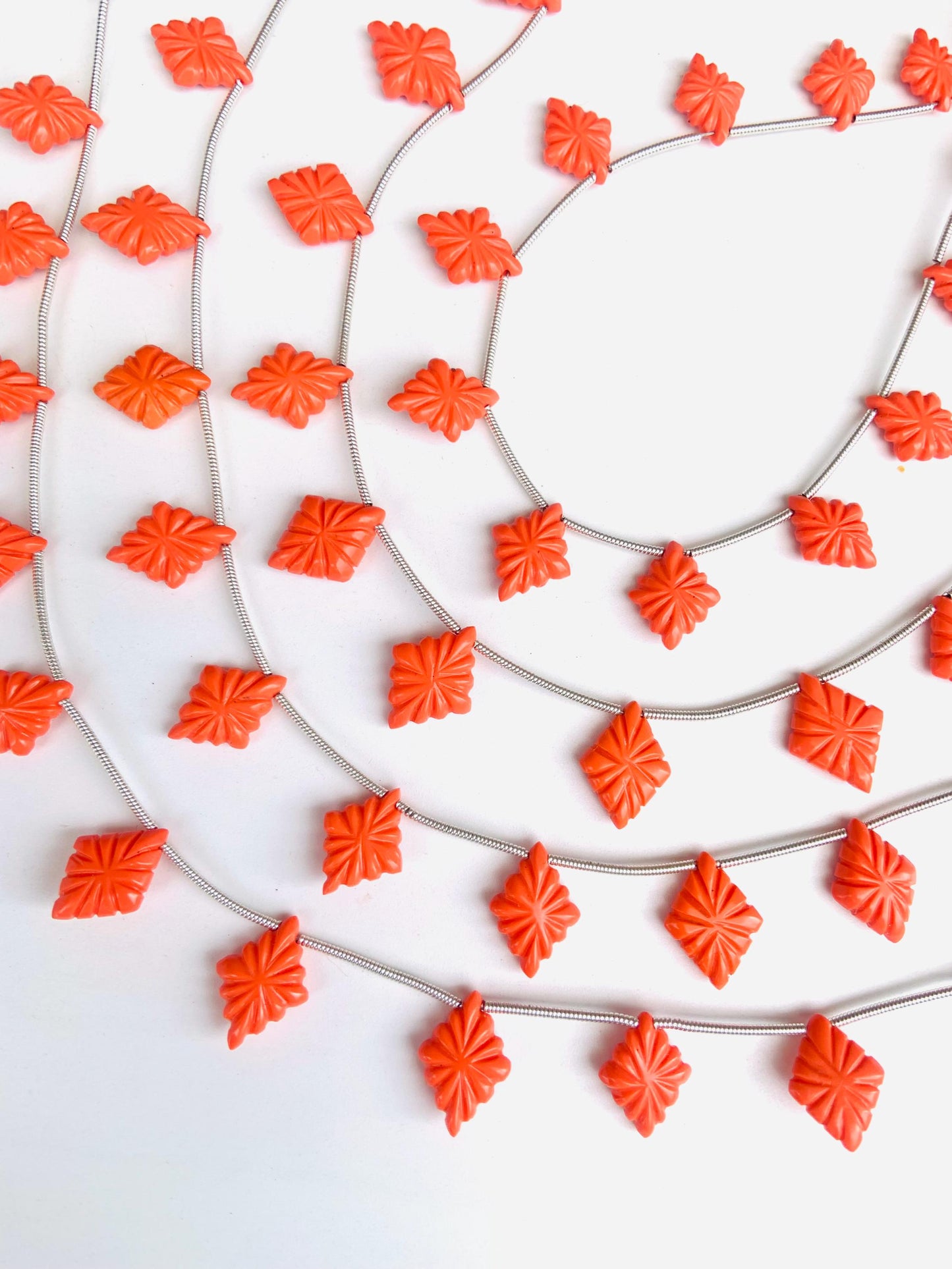 Red Coral Slot Carved Fancy Lozenge Briolette Beads