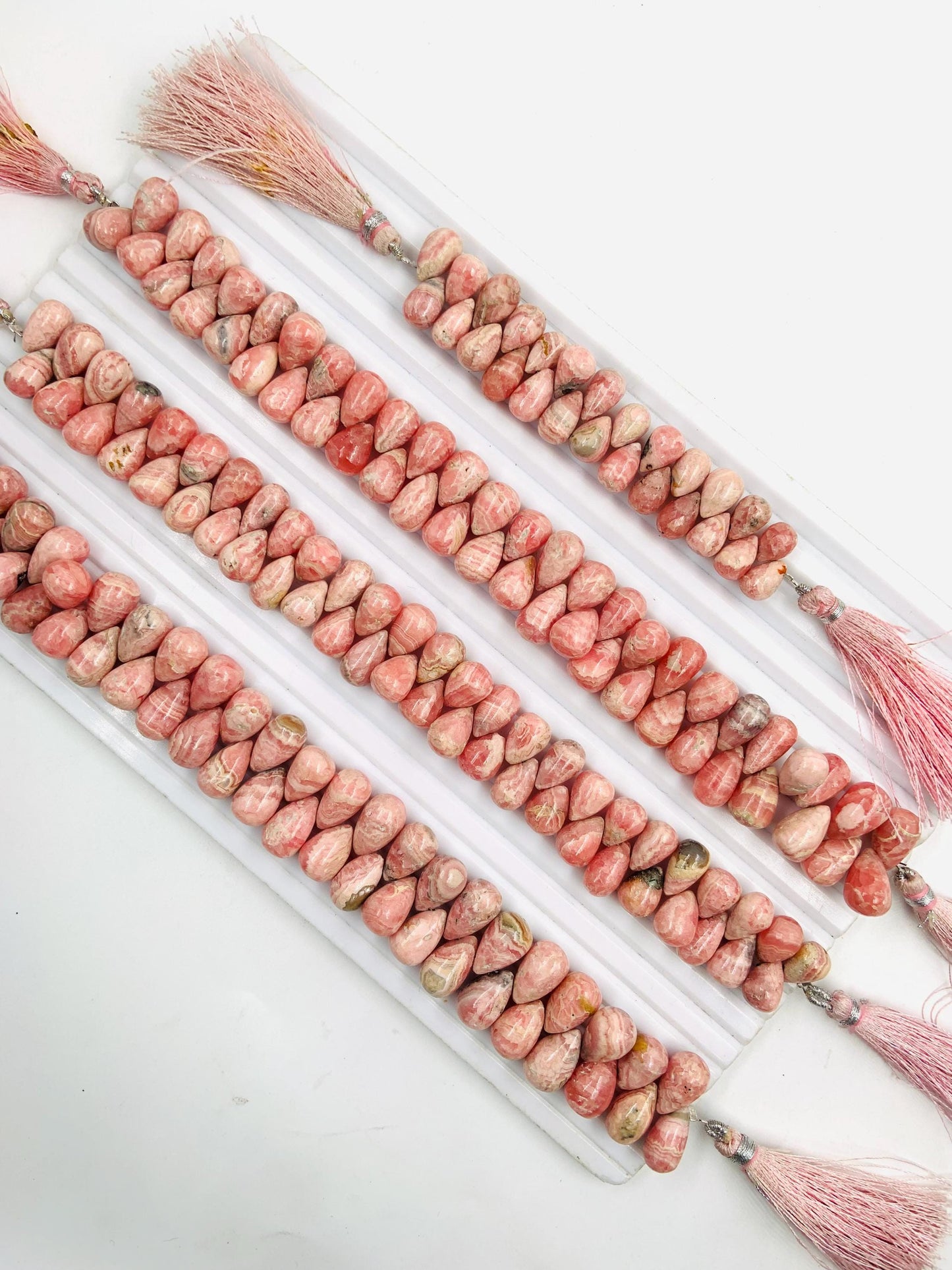 Natural rhodochrosite Smooth briolette drop shape gemstone beads Side drilled beads Matching pair, Smooth teardrops for earring making