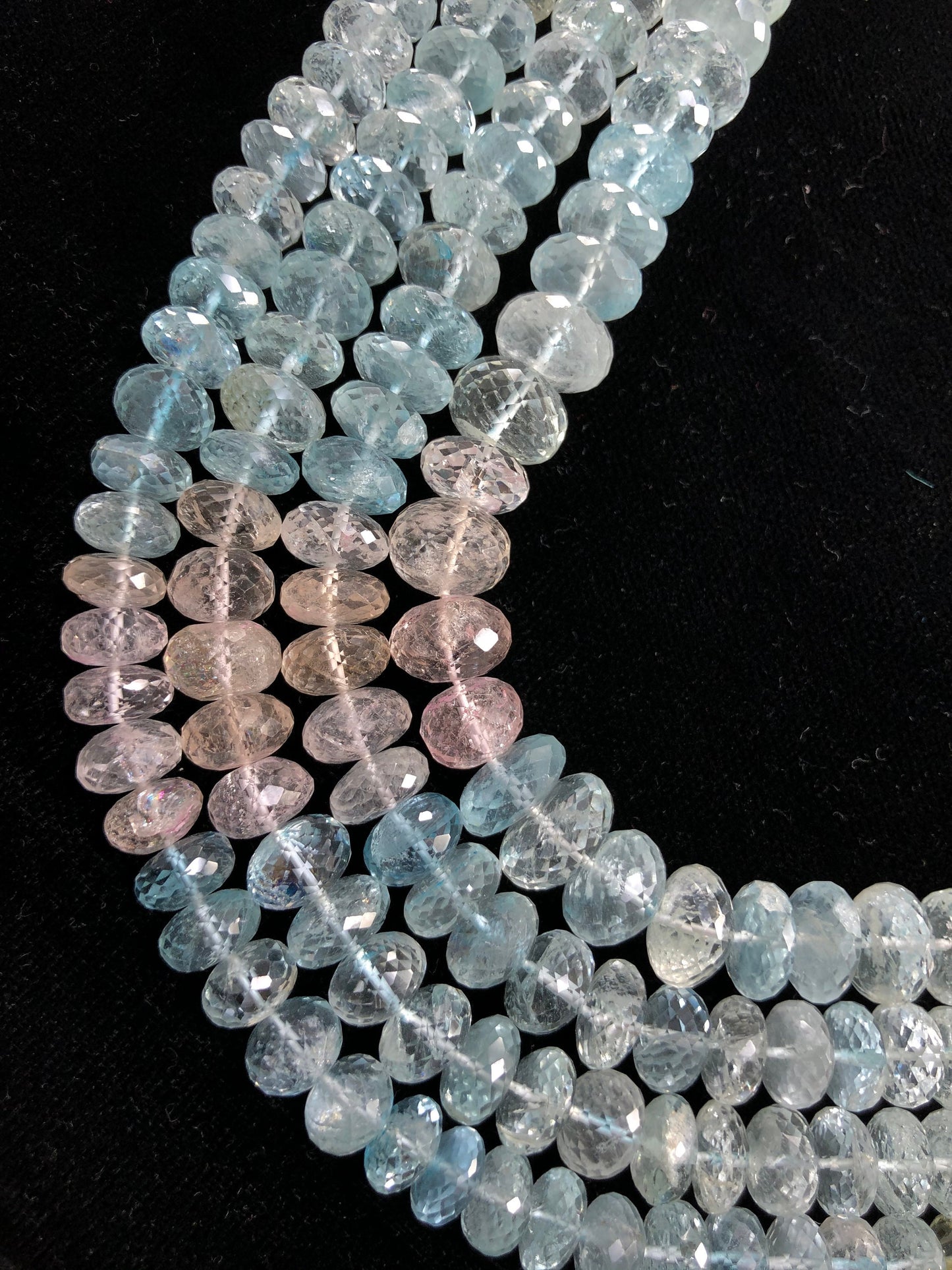 Natural Multi Aquamarine 9mm–11mm Faceted Rondelle Gemstone Beads