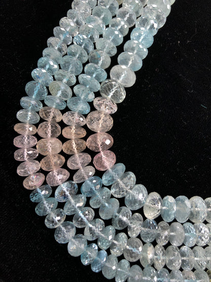 Natural Multi Aquamarine 9mm–11mm Faceted Rondelle Gemstone Beads