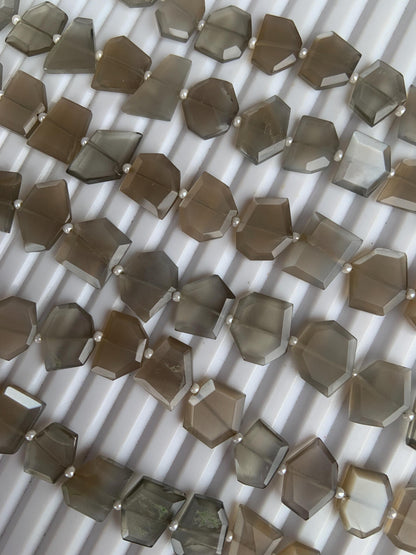 Natural Grey Moonstone Fancy Shape Slice Gemstone Beads, Faceted Gemstone Briolette, Flat Chip beads, Size 11mm to 13mm gift for her