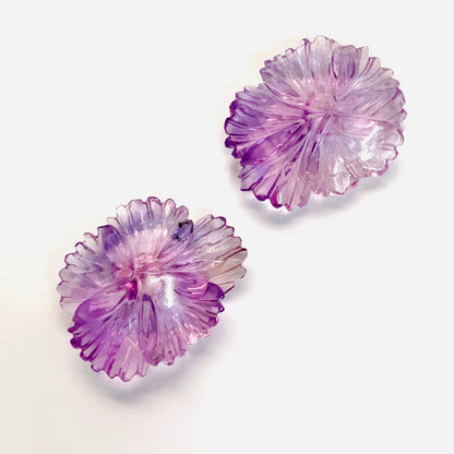 1 Pair Natural Amethyst Hand Carved Flower Shape Briolette Beads, Handmade Carving Pair Gemstone Size - 33X26X8mm
