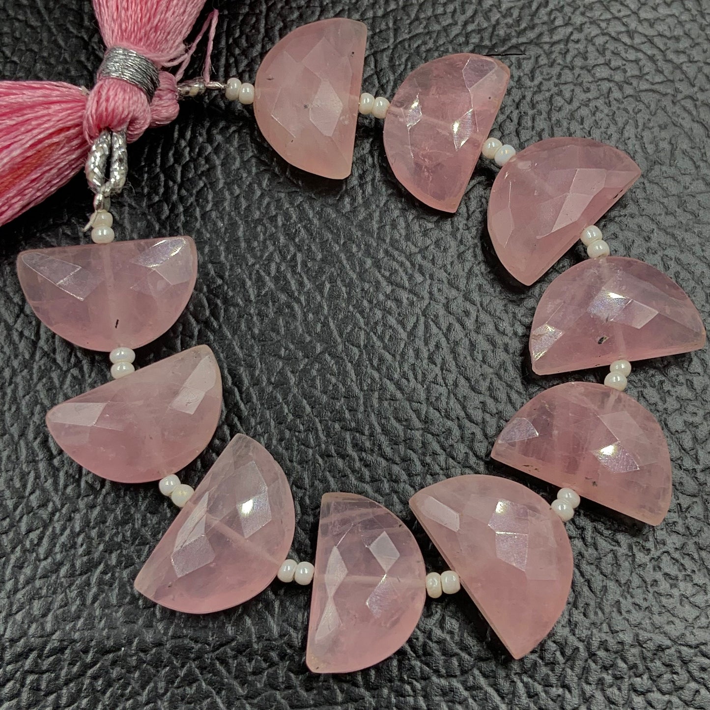 10 PCS Natural Rose Quartz Gemstone Beads, Faceted Half Moon "D Shape Beads, Carving Gemstone, Size 11x16 mm, Loose Beads For Jewelry making