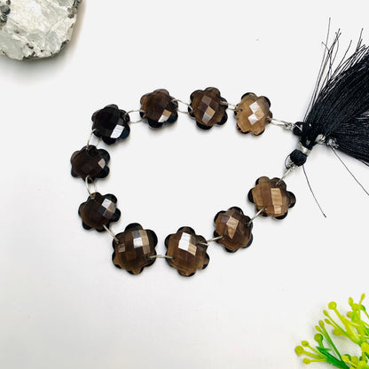 10 Pieces Natural Smoky Quartz Faceted Double Drilled Gemstone Beads, Cloud Shape Gemstone, Hand Carved Gemstone Size 14x15x5mm BBI1126