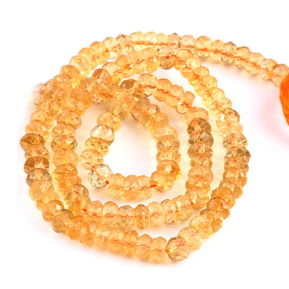 Natural Citrine Gemstone Beads, Faceted Rondelle, 3mm-4mm, 12 Inch