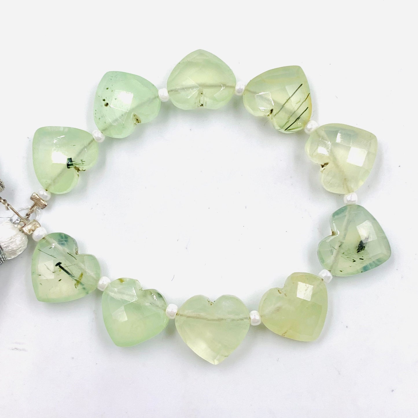 Natural Prehnite Heart Briolette Beads 10PCS Faceted Wholesale