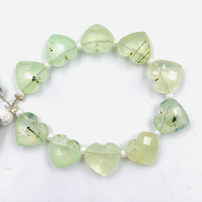 Natural Prehnite Heart Briolette Beads 10PCS Faceted Wholesale
