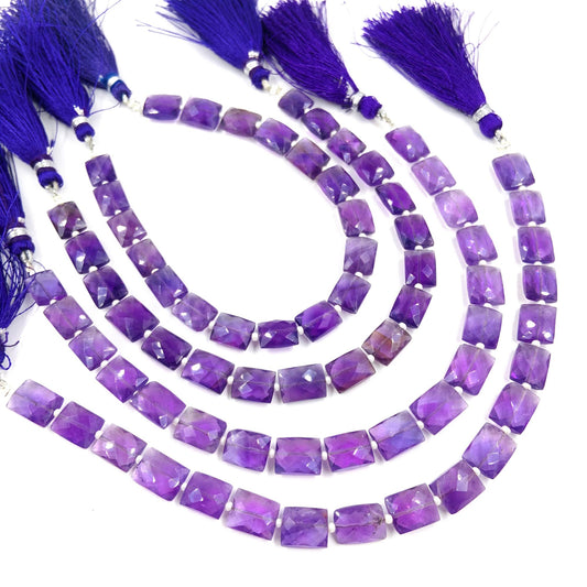 Natural Amethyst Rectangle Faceted Gemstone Beads - Center Drill Chicklet Briolette