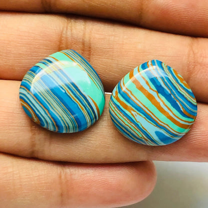 1 Pair Colorful Striped Smooth Heart Shape Gemstone, Size 18X18mm, Matching Pair Briolette, Earring Making Gemstone , SKU - BBI287