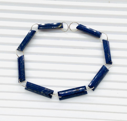 Natural Lapis Lazuli Baguette Step Cut Beads 20x6x4mm – 10 Pcs Both Side Drill