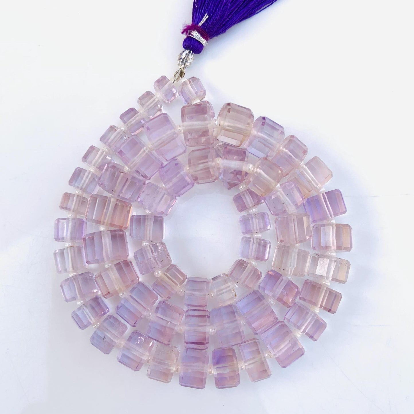 Natural Light Pink Amethyst Faceted Tyre Gemstone Beads 15" Strand