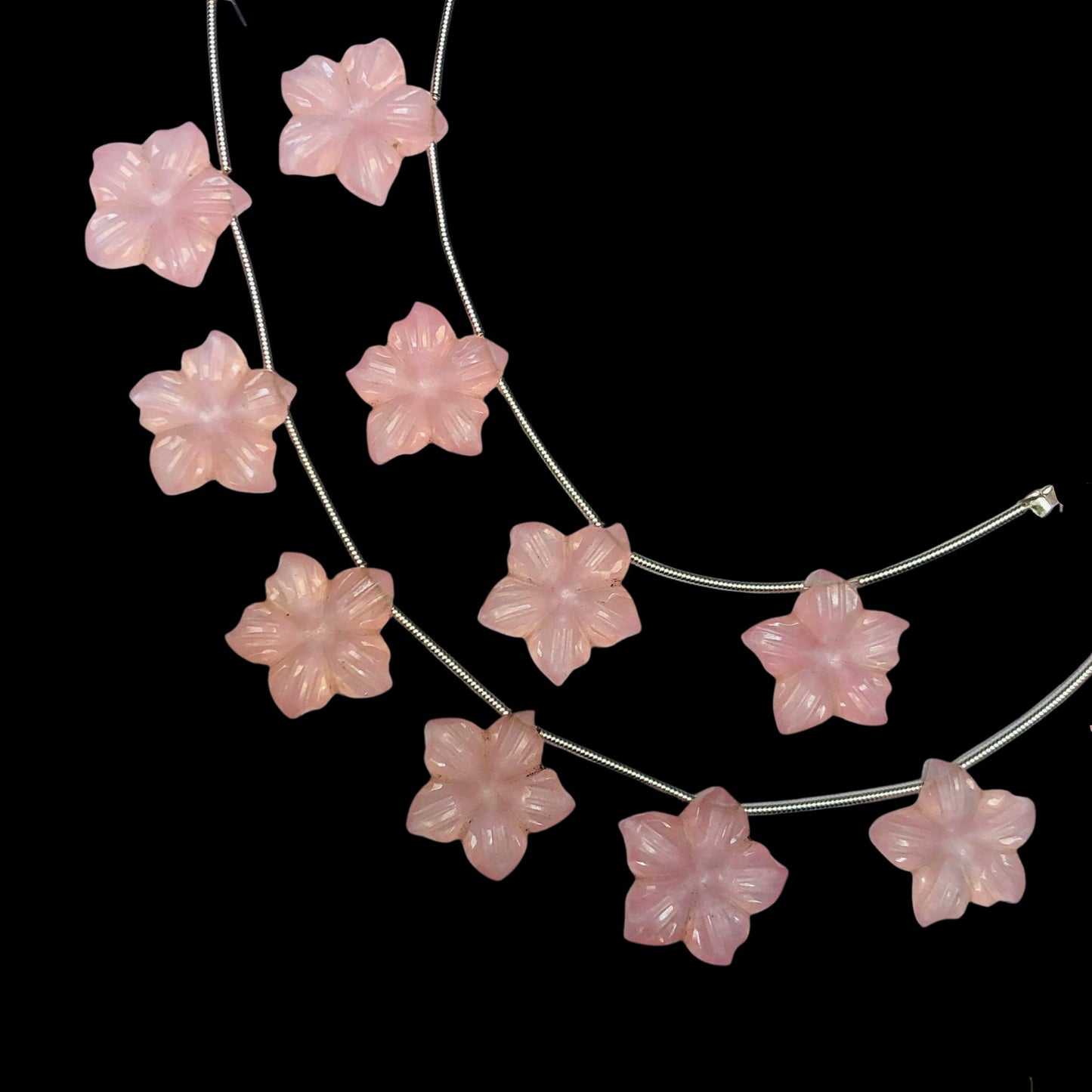 4 Pieces Pink Quartzite Carved Flower Shape Briolette Side Drill Beads Pink Quartzite Flower Shape Gemstone Beads size 16X16X3 mm