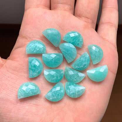 2 Faceted Amazonite Gemstone Briolettes, Half Moon D Shape, 10x16mm