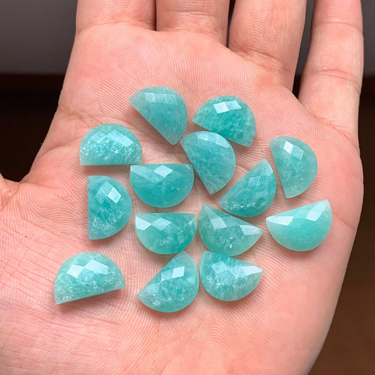 2 Faceted Amazonite Gemstone Briolettes, Half Moon D Shape, 10x16mm