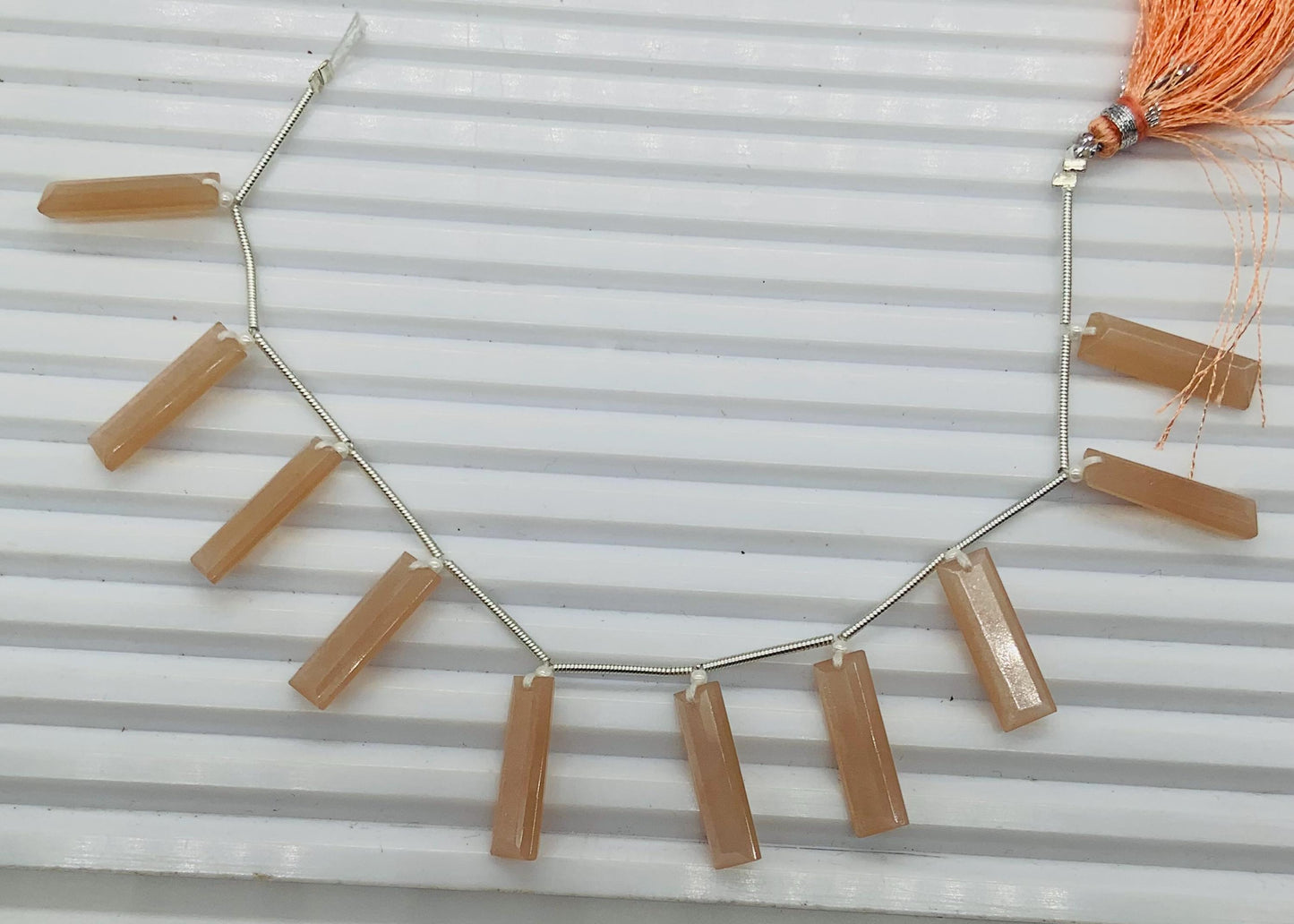 10 Pieces Natural Peach Moonstone Baguette Step cut Faceted Gemstone beads Size 20X6X4mm Gift for her BBI1135