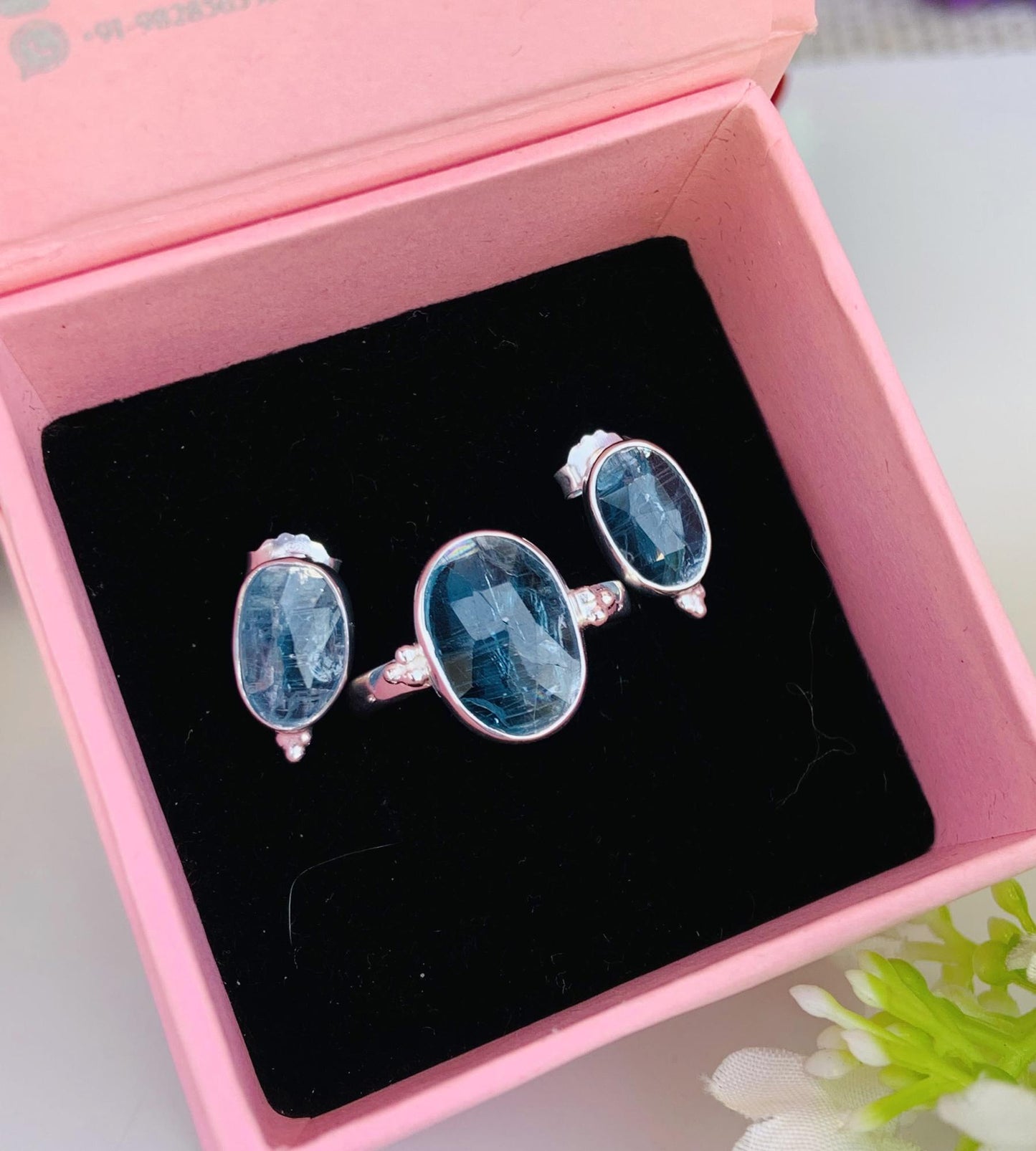 Kyanite Studs Earrings ~ Dainty Silver and Vermeil Gold Studs ~ Rosecut Birthstone Jewelry ~ Gift For Her ~ E-Anniversary Gift ~ E-0046