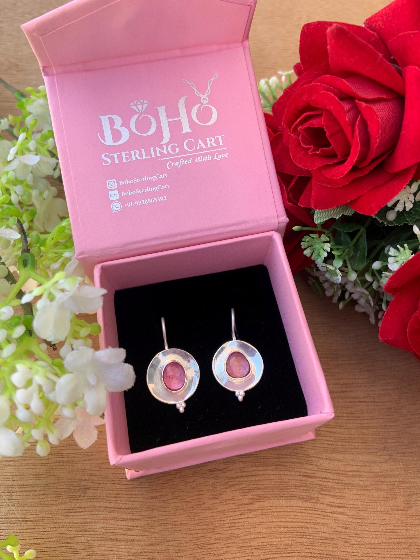 Rose cut Ruby Earrings ~ Silver and Vermeil Gold Earrings ~ Rustic Artisan Jewelry ~ Pink Ruby Birthstone Earrings ~ Gift For Her ~ E-0044