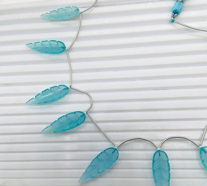 10 Pieces Natural Aqua Chalcedony Leaf Shape Carved Gemstone Beads Briolette, Aqua Chalcedony Gemstone for Jewelry Making Size 30x10x4mm