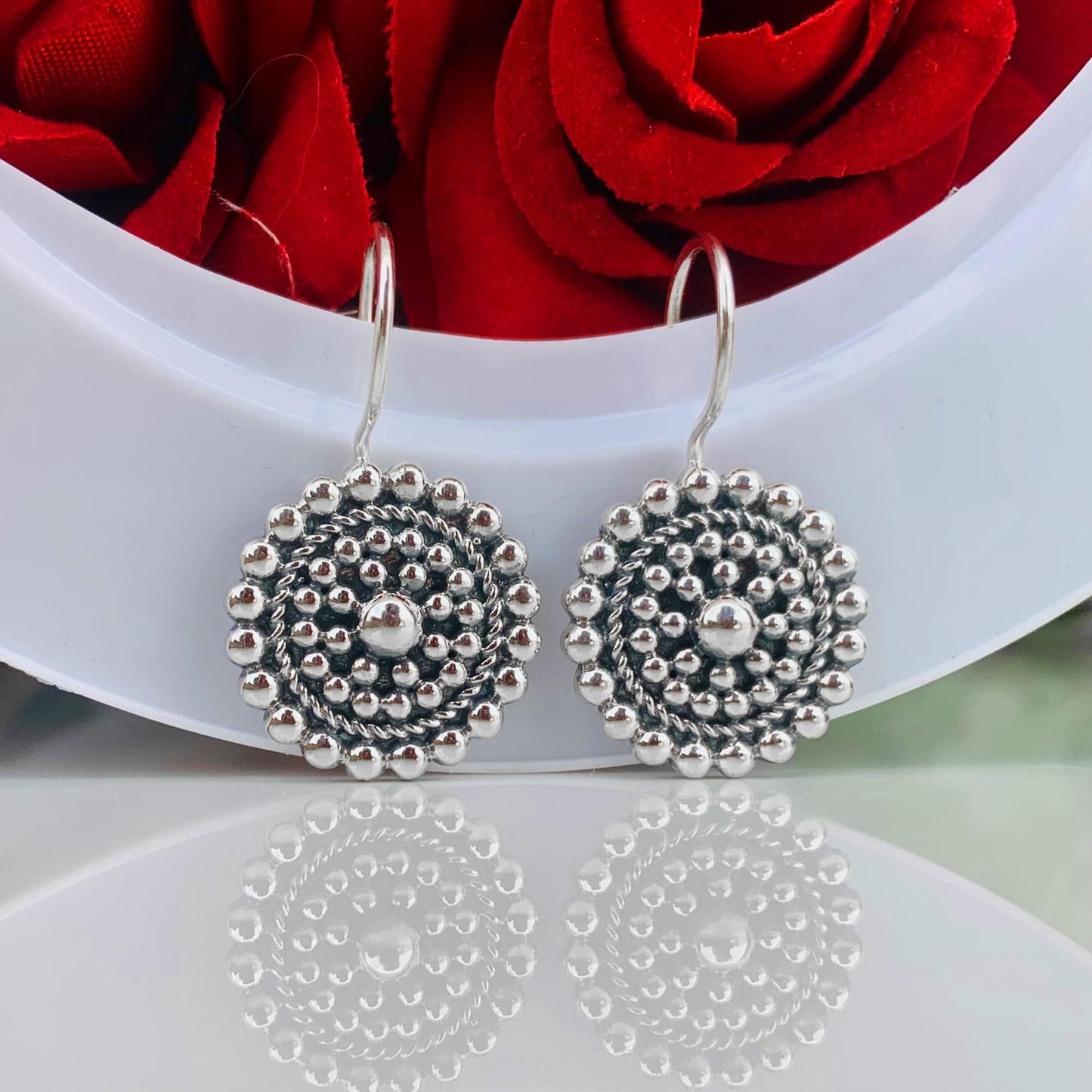 Chakra Ball Circle Silver Earrings ~ 925 Sterling Silver Earrings For Her ~ Party Wear Jewelry ~ Boho Earrings ~ Statement Earrings ~ E - 0011 - BeadsBoatInc