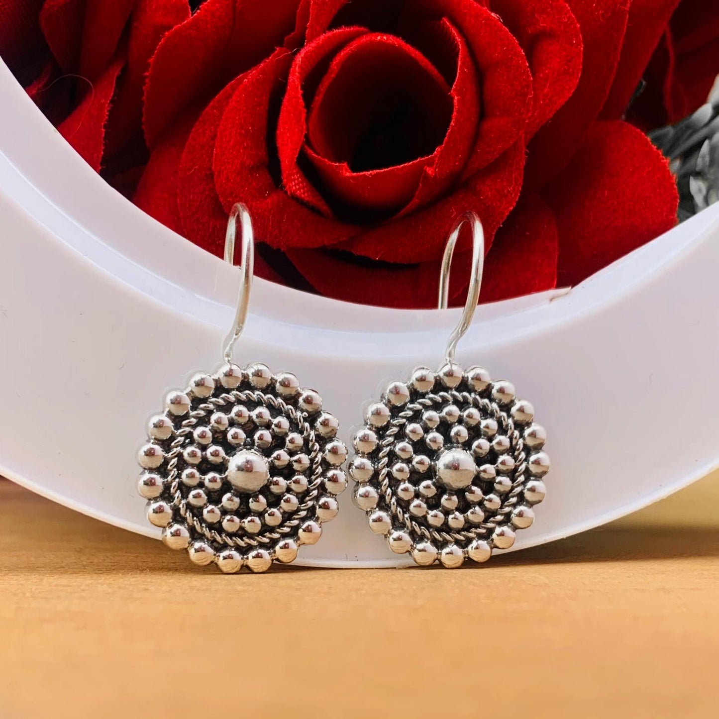 Chakra Ball Circle Silver Earrings ~ 925 Sterling Silver Earrings For Her ~ Party Wear Jewelry ~ Boho Earrings ~ Statement Earrings ~ E - 0011 - BeadsBoatInc