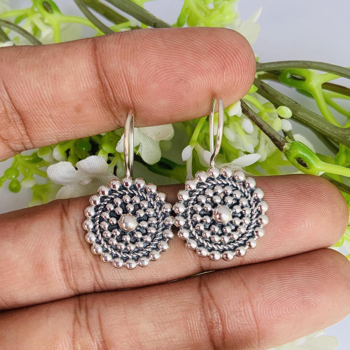 Chakra Ball Circle Silver Earrings ~ 925 Sterling Silver Earrings For Her ~ Party Wear Jewelry ~ Boho Earrings ~ Statement Earrings ~ E - 0011 - BeadsBoatInc