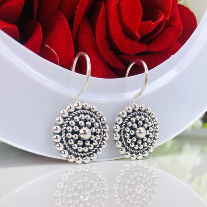 Chakra Ball Circle Silver Earrings ~ 925 Sterling Silver Earrings For Her ~ Party Wear Jewelry ~ Boho Earrings ~ Statement Earrings ~ E - 0011 - BeadsBoatInc