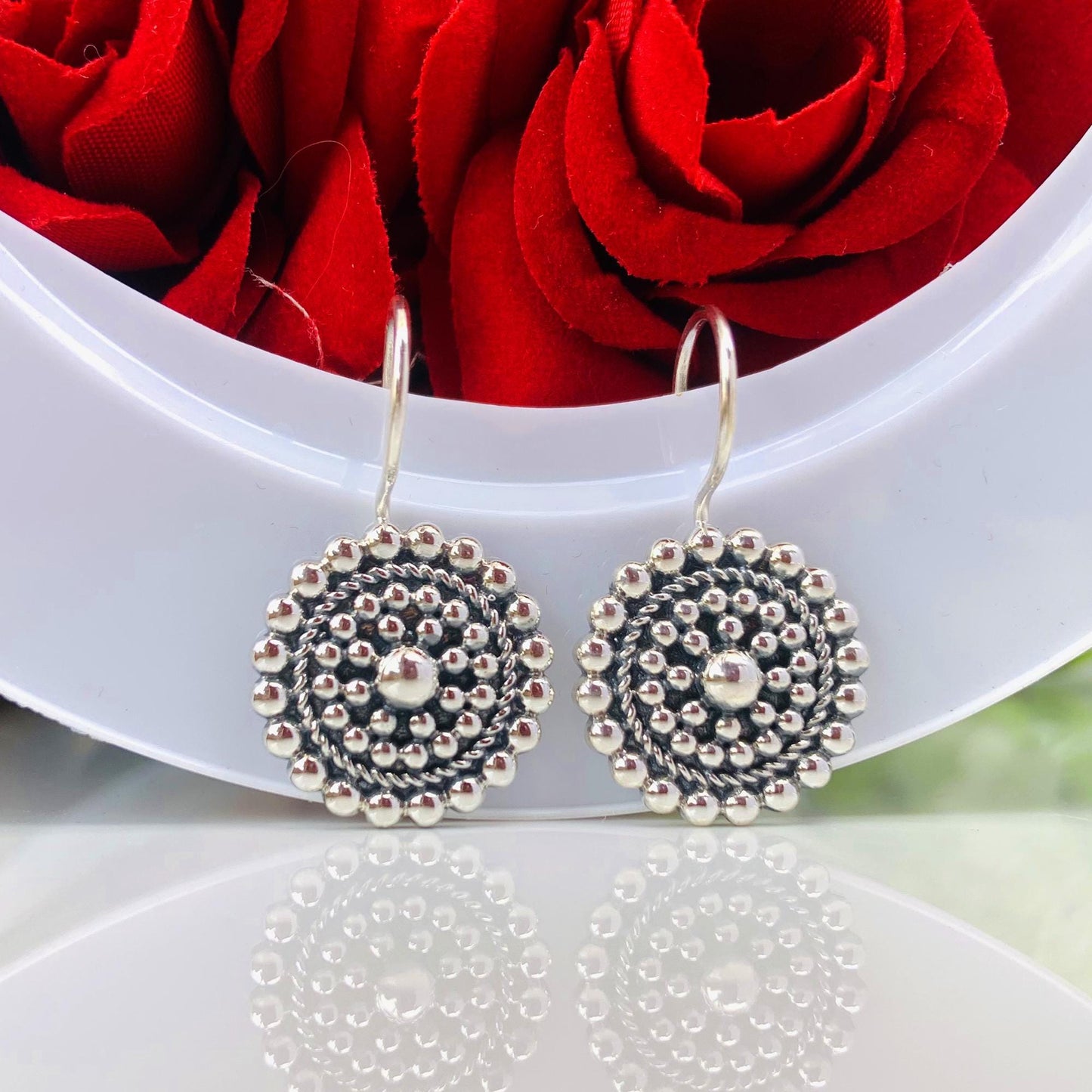 Chakra Ball Circle Silver Earrings ~ 925 Sterling Silver Earrings For Her ~ Party Wear Jewelry ~ Boho Earrings ~ Statement Earrings ~ E - 0011 - BeadsBoatInc