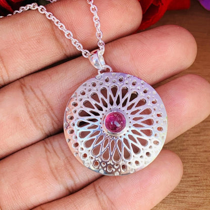 Chakra Round Tourmaline Filigree Silver Necklace - BeadsBoatInc