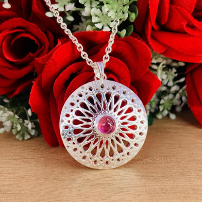 Chakra Round Tourmaline Filigree Silver Necklace - BeadsBoatInc