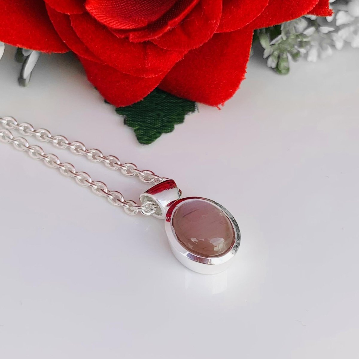 Chocolate moonstone necklace ~ Dainty silver necklace ~ Birthday Gift - BeadsBoatInc
