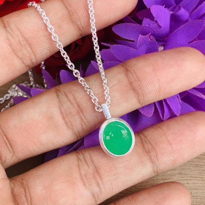 Chrysoprase Necklace – Dainty Silver Green Oval Pendant - BeadsBoatInc