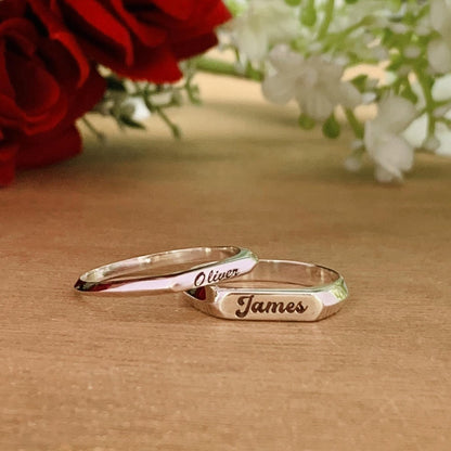 Custom Name Engraved Silver & Gold Stackable Promise Ring - BeadsBoatInc